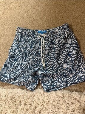 Blue & White Patterned Men's Swim Shorts